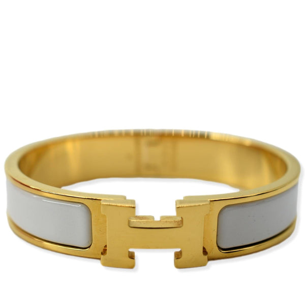 HERMES H Clic Clac Enamel Bracelet Bangle White/Gold