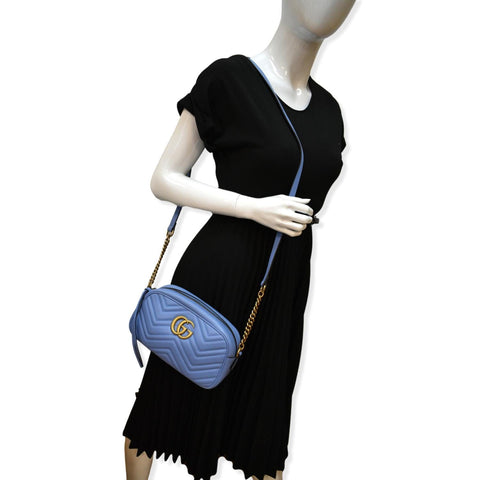 GUCCI GG Marmont Matelasse Leather Crossbody Bag Blue 447632