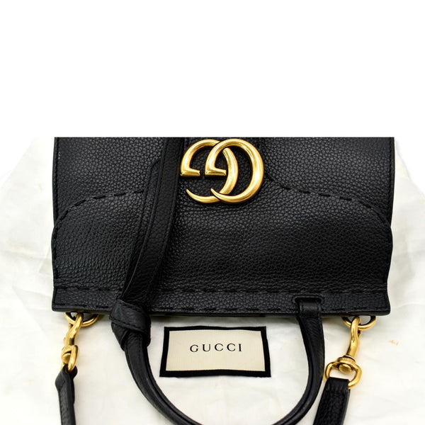 GUCCI GG Marmont Leather Top Handle Shoulder Bag Black 442622
