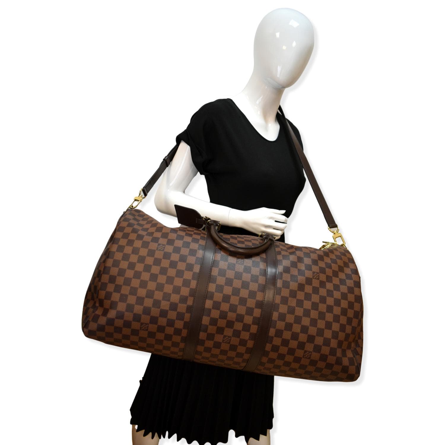 Louis Vuitton Damier Ebene Keepall Bandouliere 55 Duffle Bag with