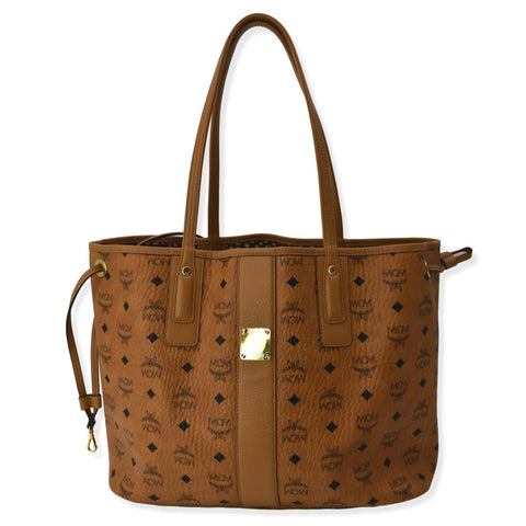 MCM Reversible Liz Medium Visetos Canvas Shopper Tote Bag Cognac