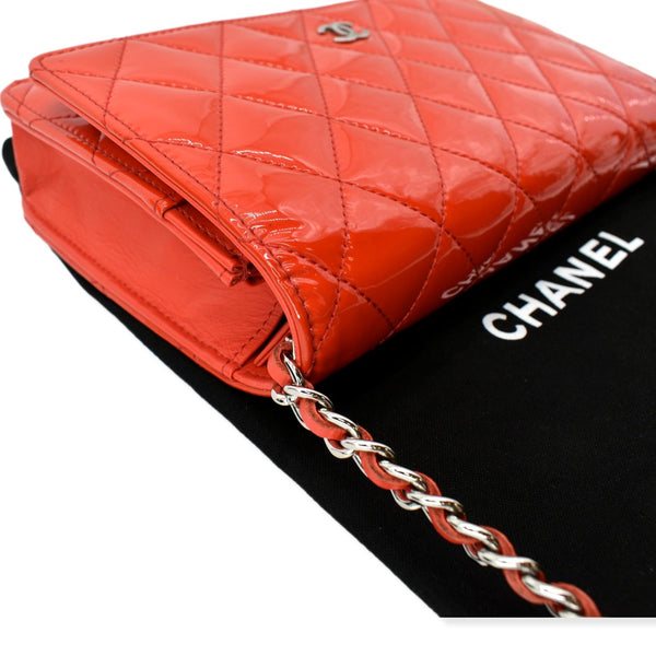 CHANEL WOC Patent Leather Wallet On Chain Clutch Bag Red