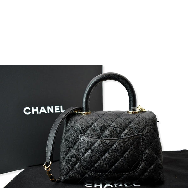 CHANEL silk Coco Extra Mini Top Handle Caviar Leather Shoulder Bag Black