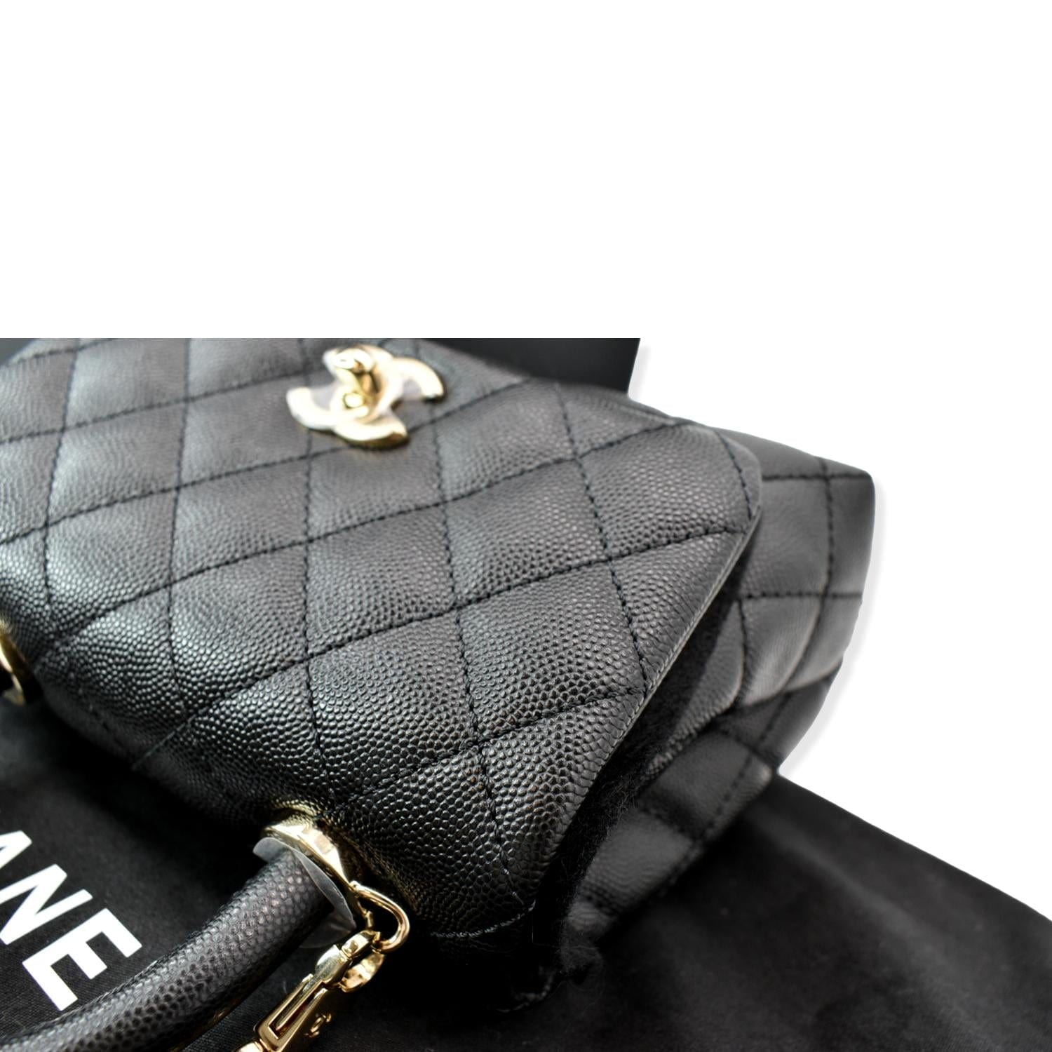 CHANEL, Bags, Chanel Caviar Chevron Quilted Mini Coco Black Leather Handle  Flap Bag
