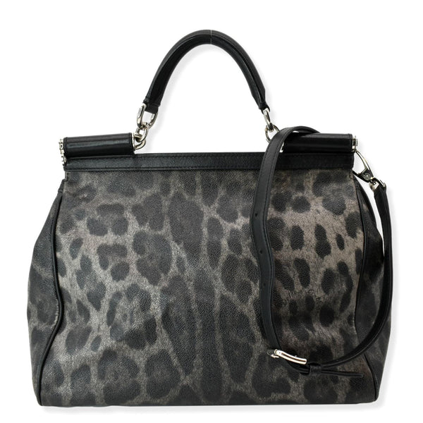 DOLCE & GABBANA Miss Sicily Leopard Print Leather Shoulder Bag Black - 10% OFF
