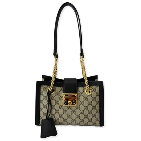 GUCCI Padlock Small GG Supreme Canvas Shoulder Bag Beige/Ebony 498156