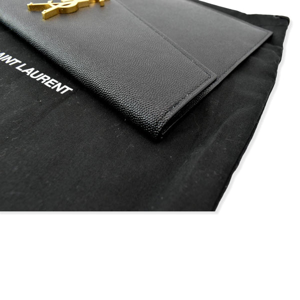 YVES SAINT LAURENT Uptown Envelope Grain De Poudre Leather Clutch Black