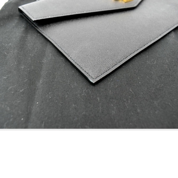 YVES SAINT LAURENT Uptown Envelope Grain De Poudre Leather Clutch Black