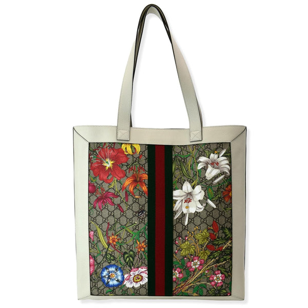 Gucci Ophidia GG Flora Vertical Shopping Tote Bag White