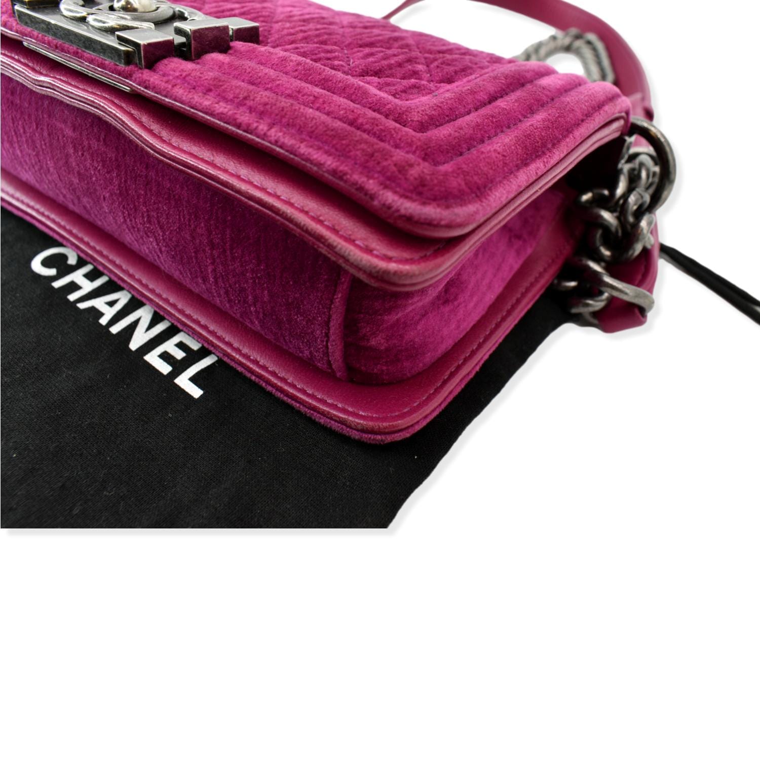 CHANEL Small Boy CC Chain Velvet Shoulder Bag Pink