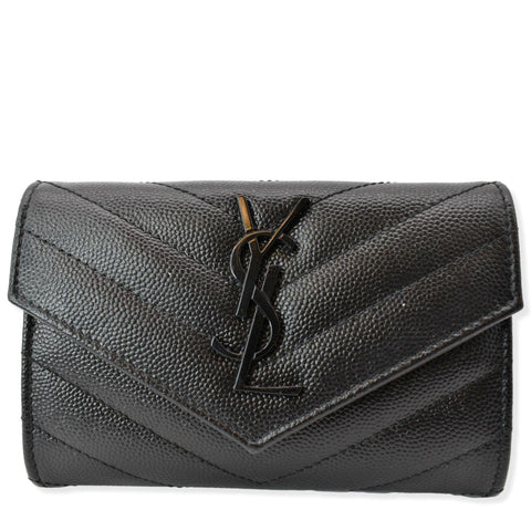 YVES SAINT LAURENT Monogram Grain De Poudre Leather Wallet Black
