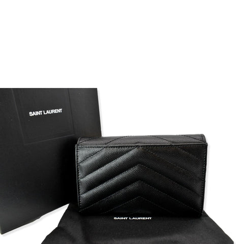 YVES SAINT LAURENT Monogram Grain De Poudre Leather Wallet Black