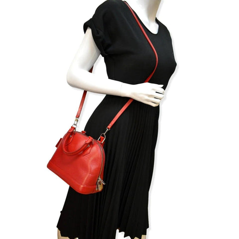 LOUIS VUITTON Alma BB Epi Leather Satchel Crossbody Bag Red