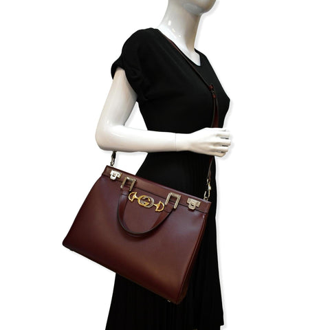 GUCCI Zumi Medium Leather Top Handle Bag Burgundy 564714