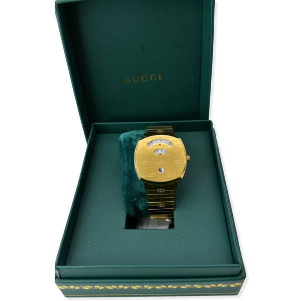 Gucci Grip GG Engraved Quartz Gold Stainless Steel Watch 35MM