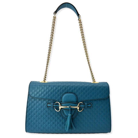 GUCCI Emily Medium GG Guccissima Leather Chain Shoulder Bag Teal