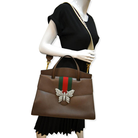 Gucci Butterfly Linea Leather Large Top Handle Shoulder Bag