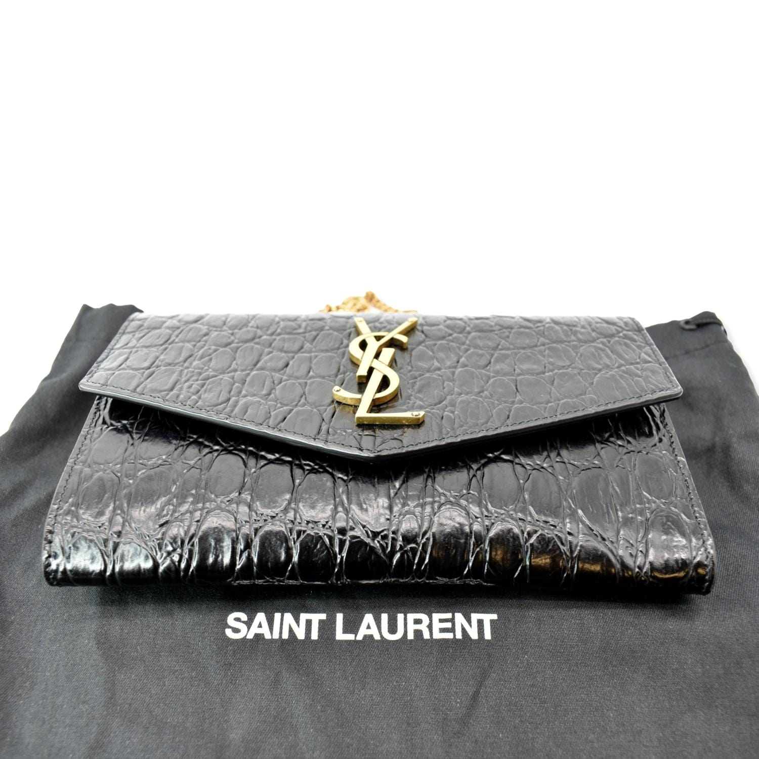 Yves Saint Laurent Uptown Crocodile Leather Chain Wallet