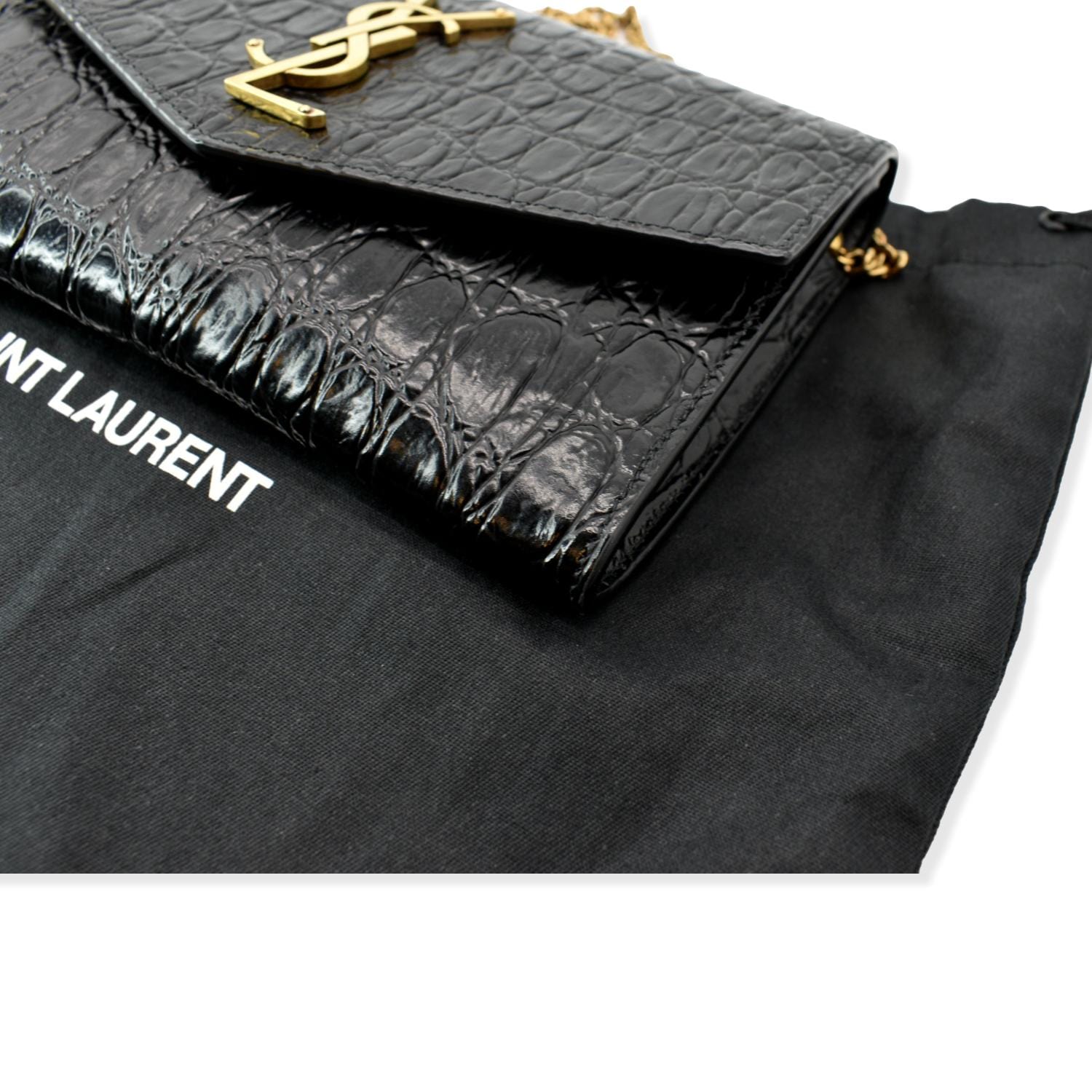 SAINT LAURENT Uptown croc-effect patent-leather pouch