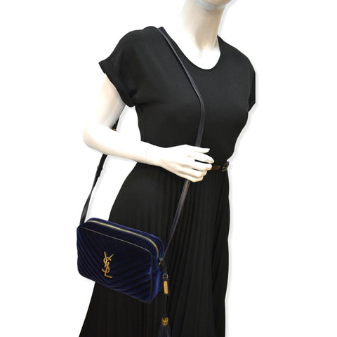 Yves Saint Laurent Lou Velvet Camera Crossbody Bag Blue