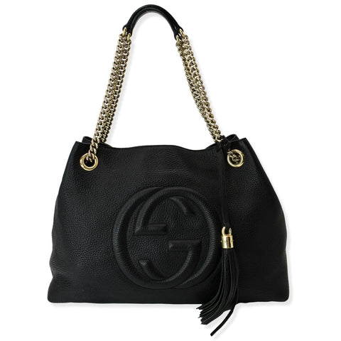 GUCCI Soho Pebbled Leather Chain Shoulder Bag Black 308982