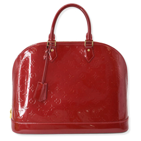 LOUIS VUITTON Alma GM Monogram Vernis Satchel Bag Red