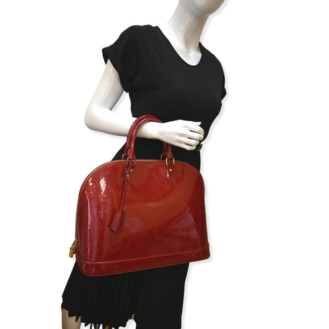 LOUIS VUITTON Alma GM Monogram Vernis Satchel Bag Red