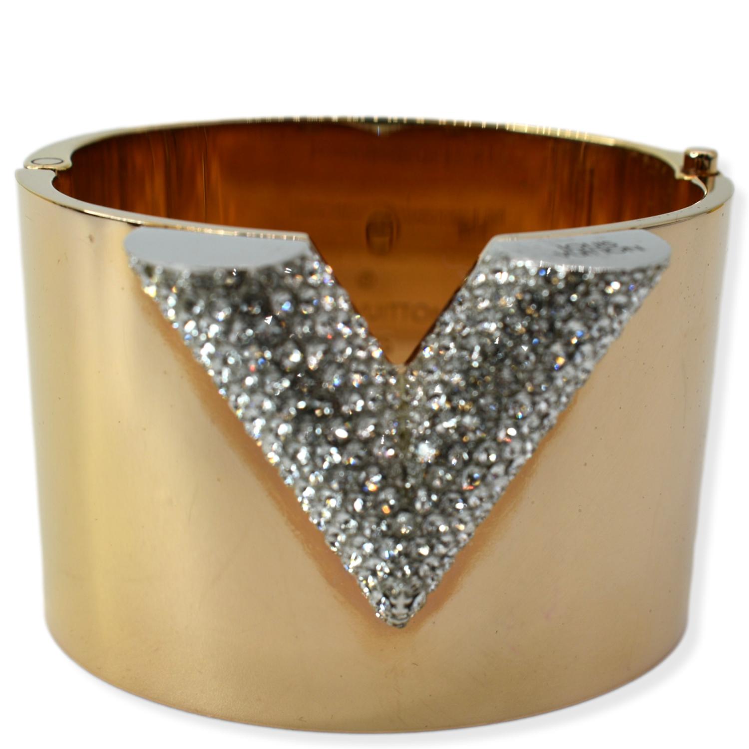 LOUIS VUITTON Crystal Essential V Strass Cuff Bracelet Gold