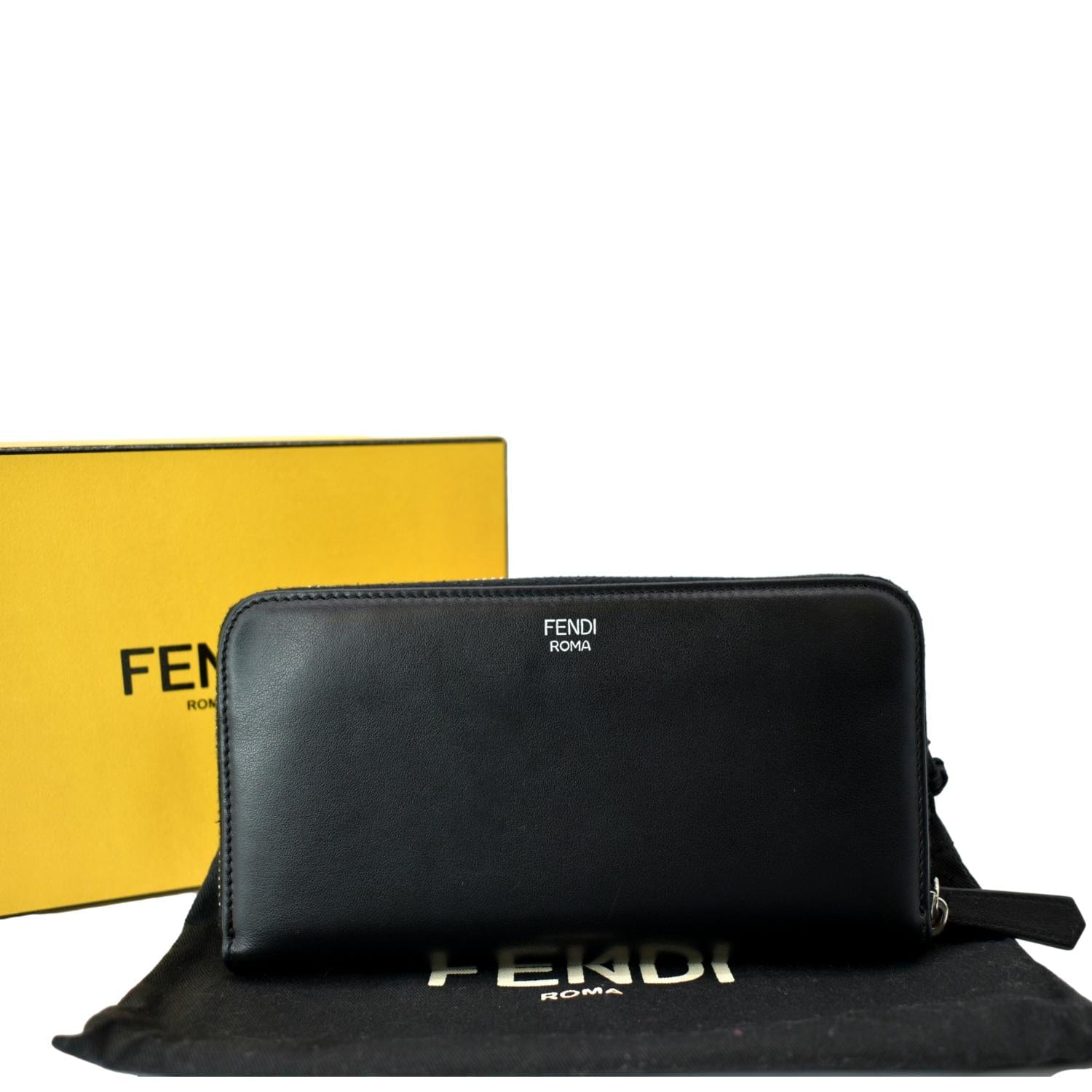 Fendi Century Hypnoteyes Continental Vitello Leather Zip Around Wallet Black
