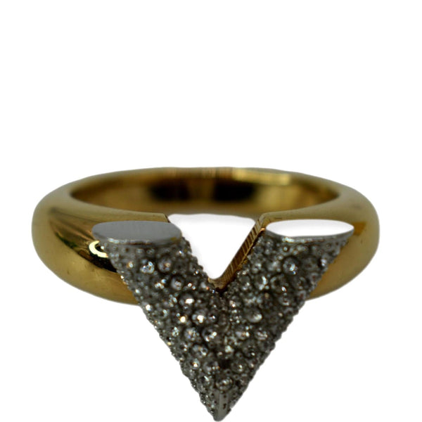 LOUIS VUITTON Crystal Essential V Strass Ring Silver/Gold