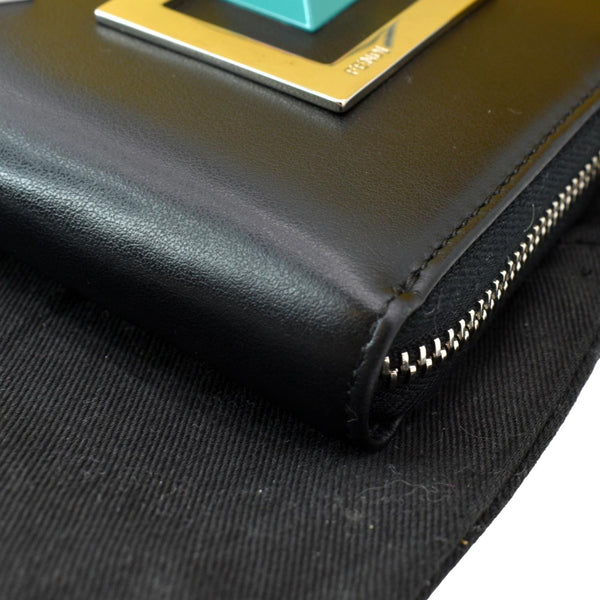FENDI Century Hypnoteyes Continental Vitello Leather Zip Around Wallet Black