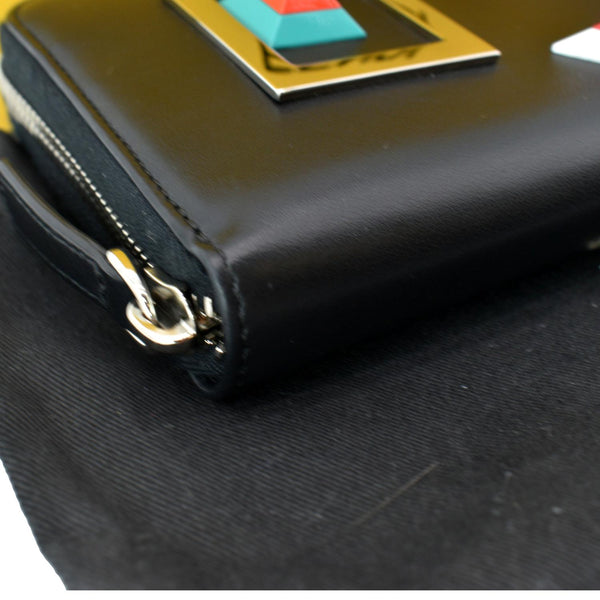 FENDI Century Hypnoteyes Continental Vitello Leather Zip Around Wallet Black