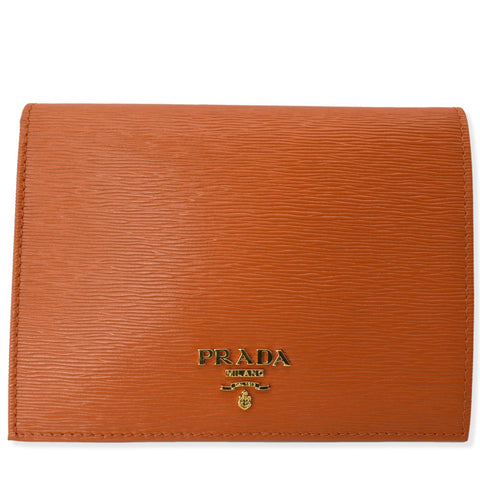 PRADA Vitello Move Bifold Leather Compact Wallet Papaya