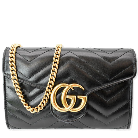 GUCCI GG Marmont Mini Matelasse Leather Crossbody Bag Black 474575