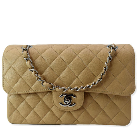 CHANEL Classic Double Flap Medium Leather Shoulder Bag Camel Beige