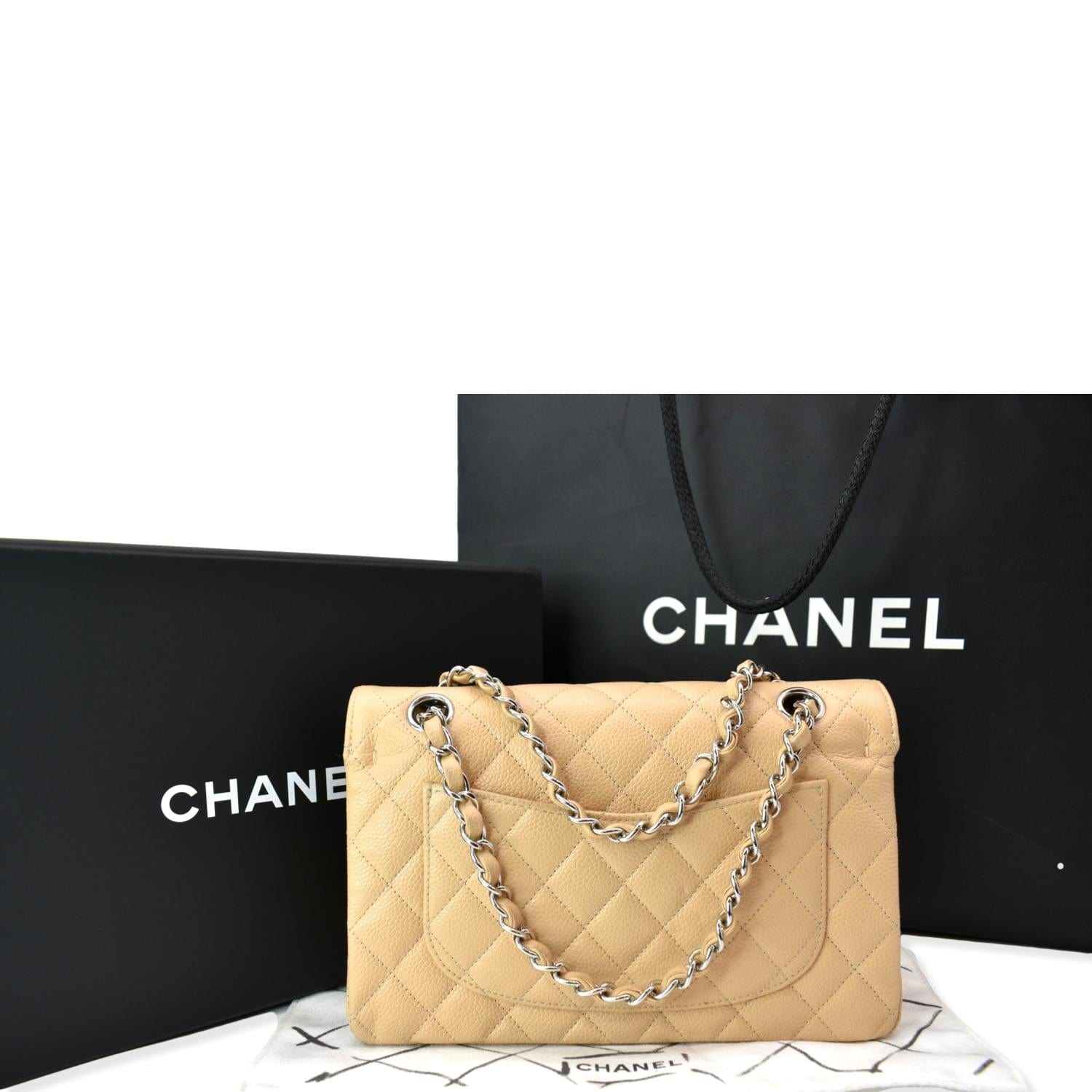 Chanel - Beige Quilted Caviar Classic Double Flap Medium