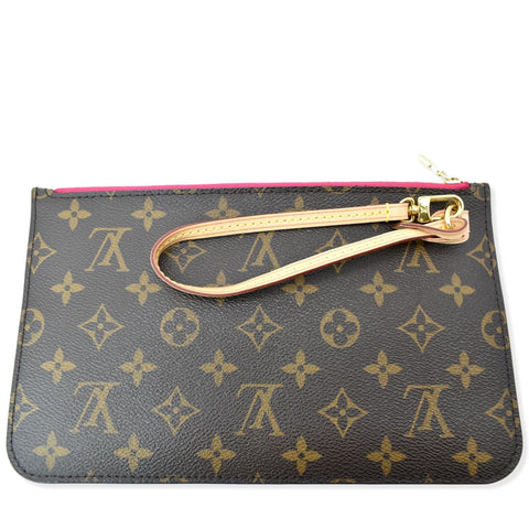 LOUIS VUITTON Neverfull Monogram Canvas Pochette Wristlet Pouch Brown