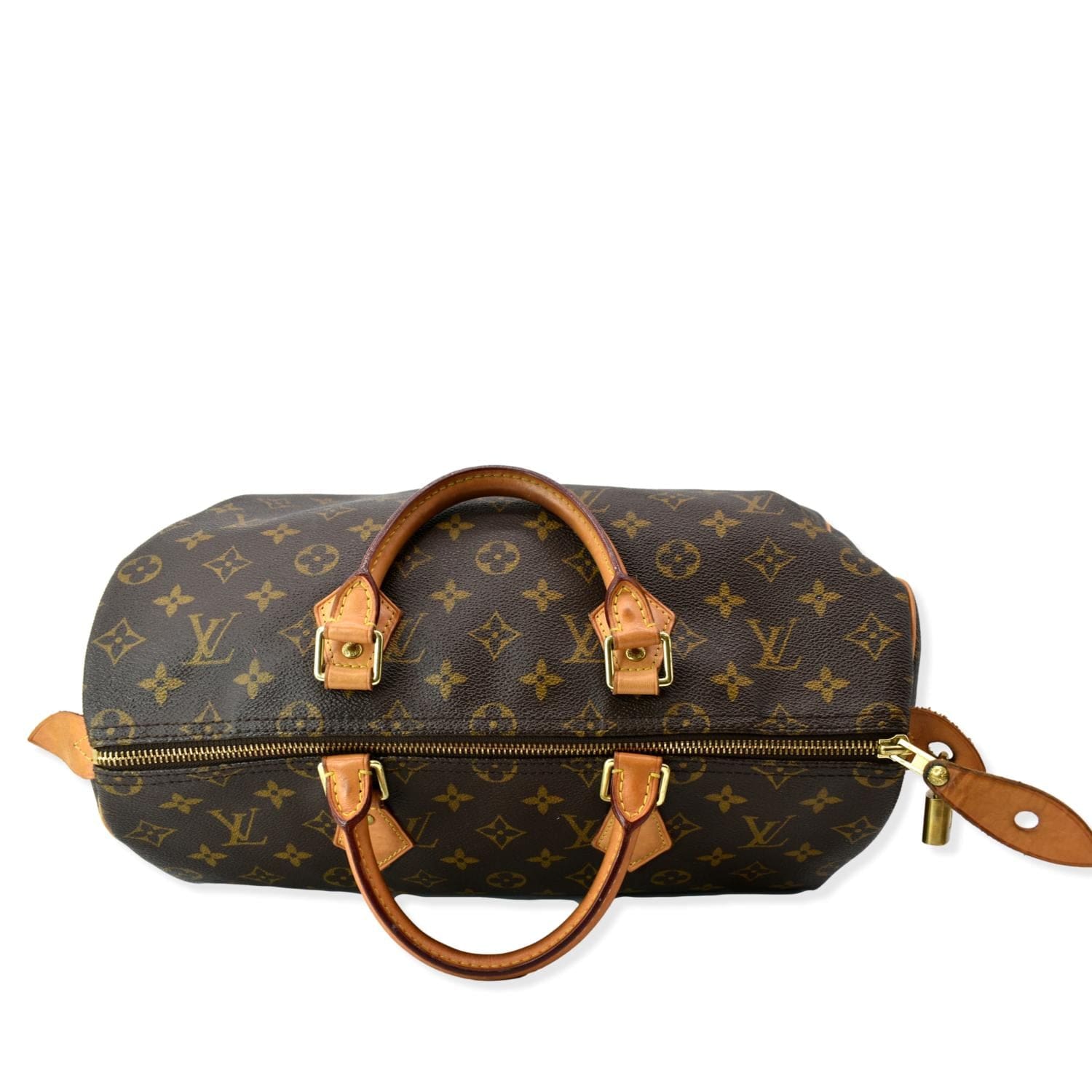 LOUIS VUITTON Speedy 35 Monogram Canvas Satchel Bag Brown