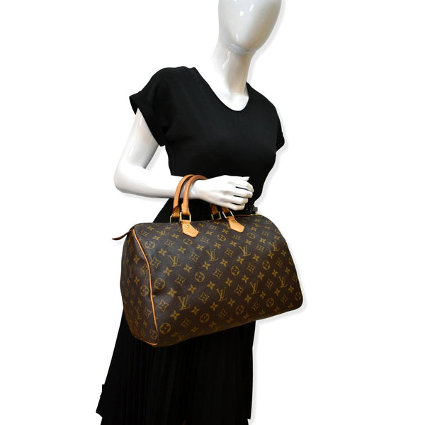 LOUIS VUITTON  Speedy 35 Monogram Canvas Satchel Bag Brown
