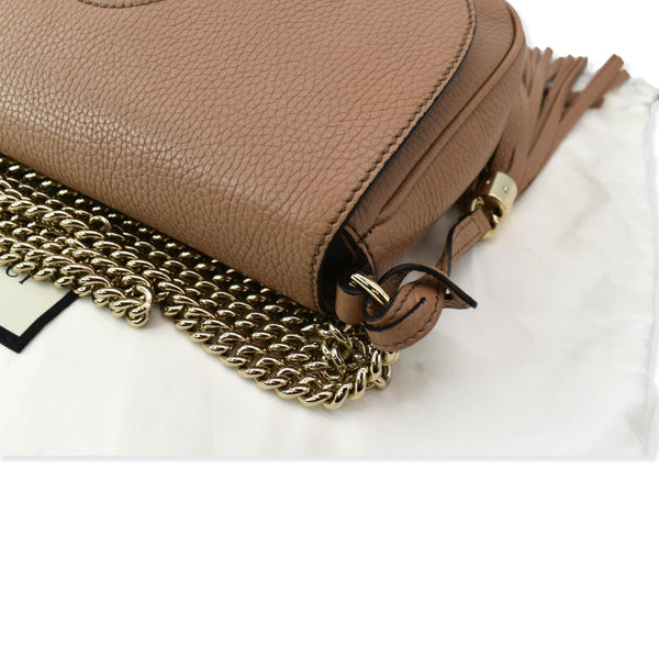 GUCCI Soho GG Flap Leather Chain Crossbody Bag Rose Beige 536224