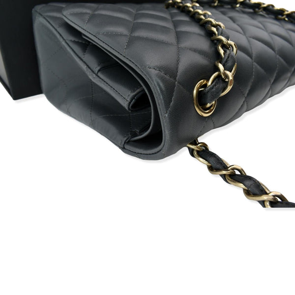 CHANEL Classic Jumbo Double Flap Lambskin Leather Shoulder Bag Dark Gray