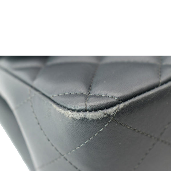 CHANEL Classic Jumbo Double Flap Lambskin Leather Shoulder Bag Dark Gray