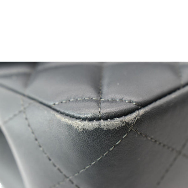 CHANEL lace Classic Jumbo Double Flap Lambskin Leather Shoulder Bag Dark Gray