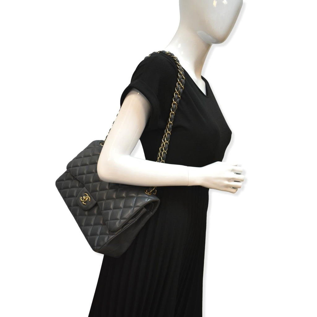 Chanel Black Quilted Caviar Jumbo Classic Double Flap Gold Hardware, 2014, Womens Handbag