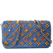 CHRISTIAN LOUBOUTIN Paloma Denim Patent Pearl Spikes Crossbody Bags Dark Blue