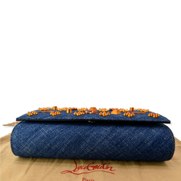 CHRISTIAN LOUBOUTIN Paloma Denim Patent Pearl Spikes Crossbody Bags Dark Blue