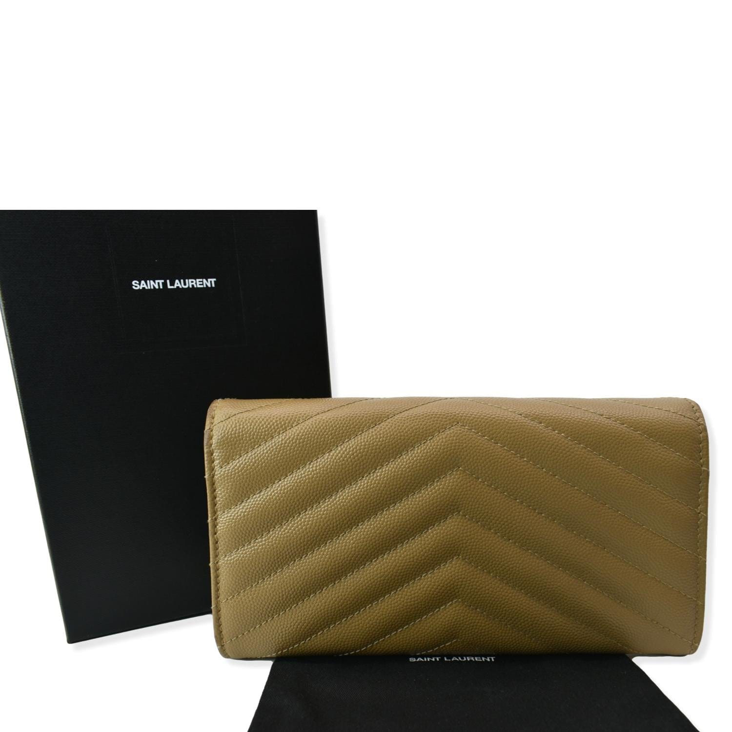 YVES SAINT LAURENT Monogram Grain Leather Card Case Beige