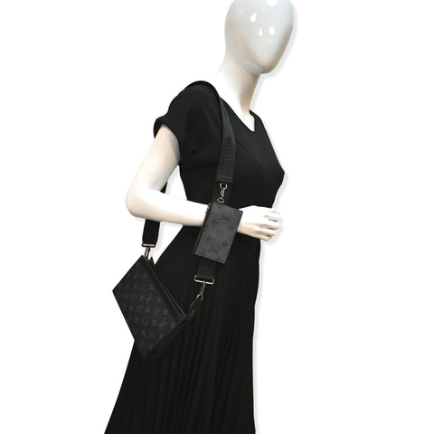 Louis Vuitton Gaston Wearable Monogram Eclipse Reverse Wallet Crossbody Bag Gray