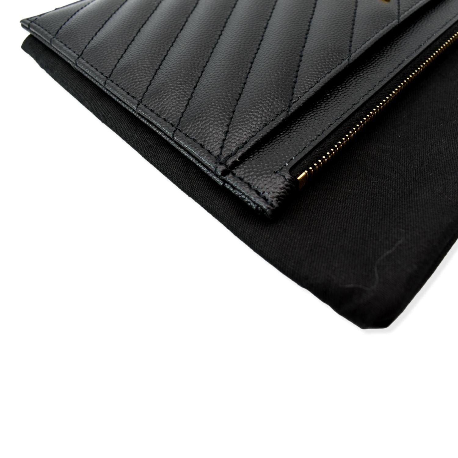 Yves Saint Laurent Black Matelass? Quilted Leather Monogram Large Bill  Pouch - Yoogi's Closet