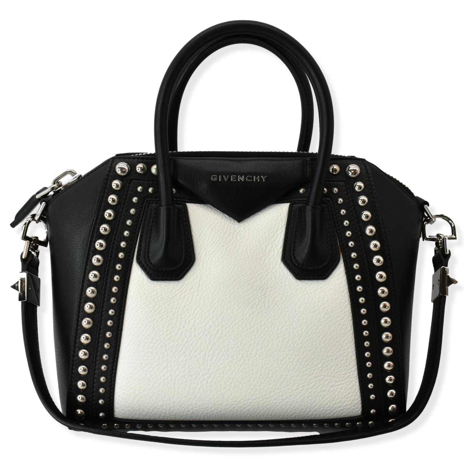 GIVENCHY Studded Antigona Nude Small Calfskin Leather Shoulder Bag Black